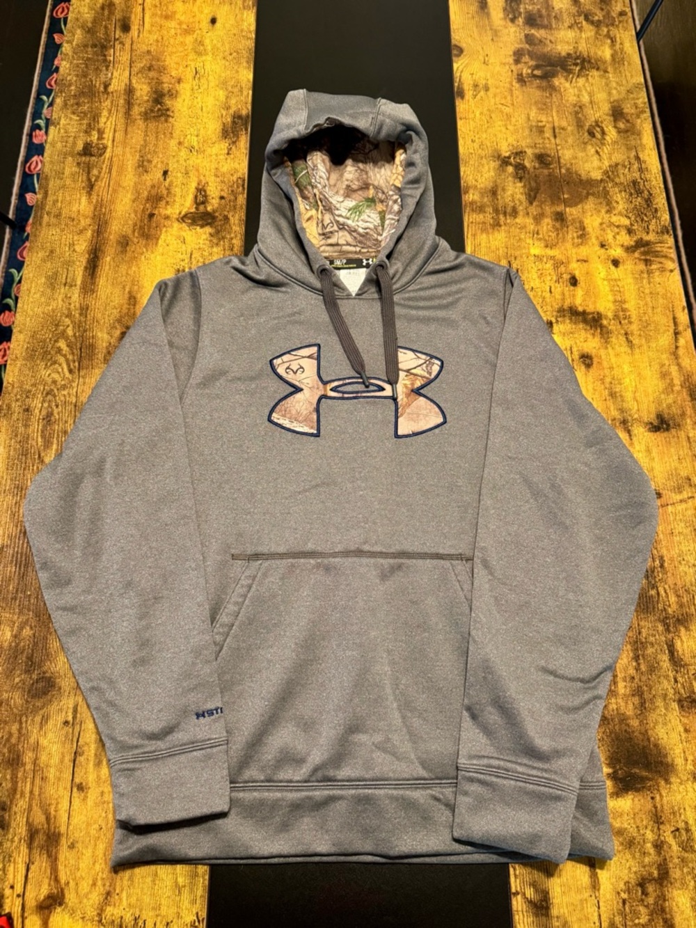Under Armour ColdGear Storm Hoodie Gray Camo Logo Loose Fit Men’s S